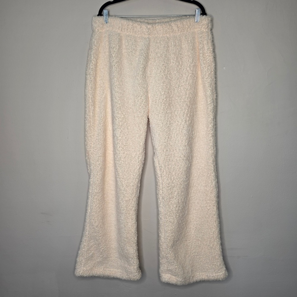 Serra Lounge Pants Womens L Cream Teddy Fleece Wide Leg Pajama Bottoms Cozy Warm